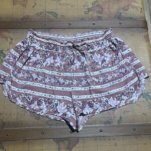 American Eagle Outfitters Pink Brown Cream Floral Striped Boho Women's Shorts